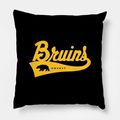 Vintage Bruins Hockey Script Yellow Throw Pillow Official Hockey Gifts Merch