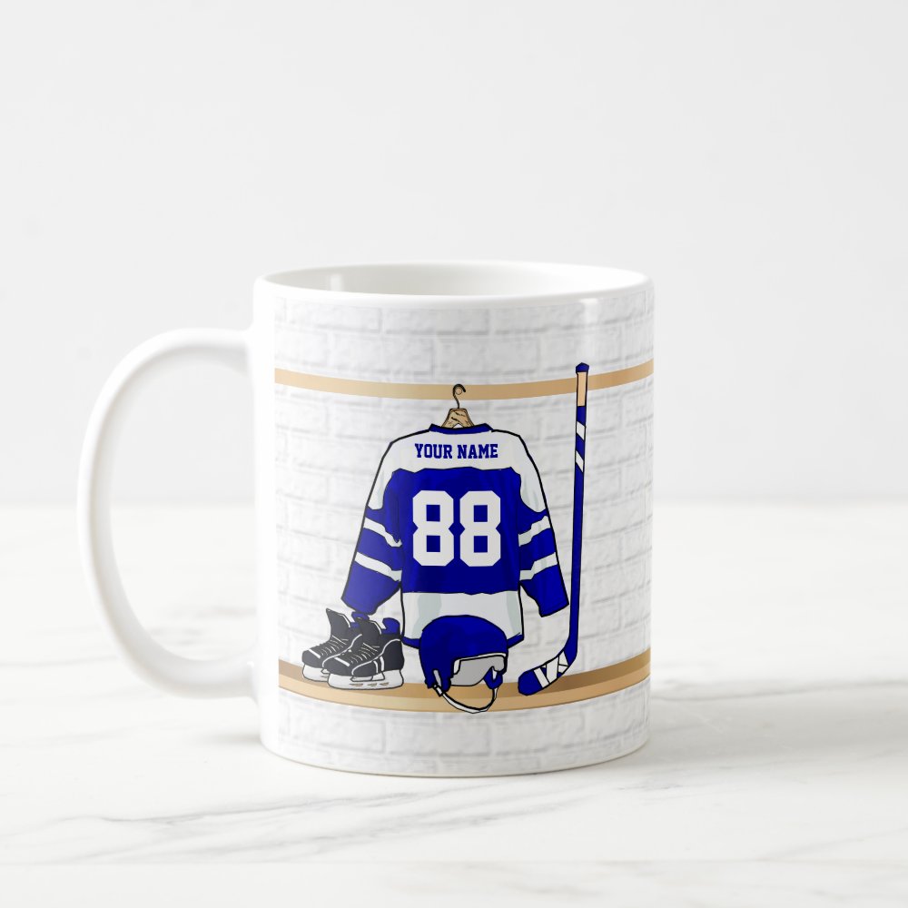 personalized blue and white ice hockey jersey coffee mug - Hockey Gifts