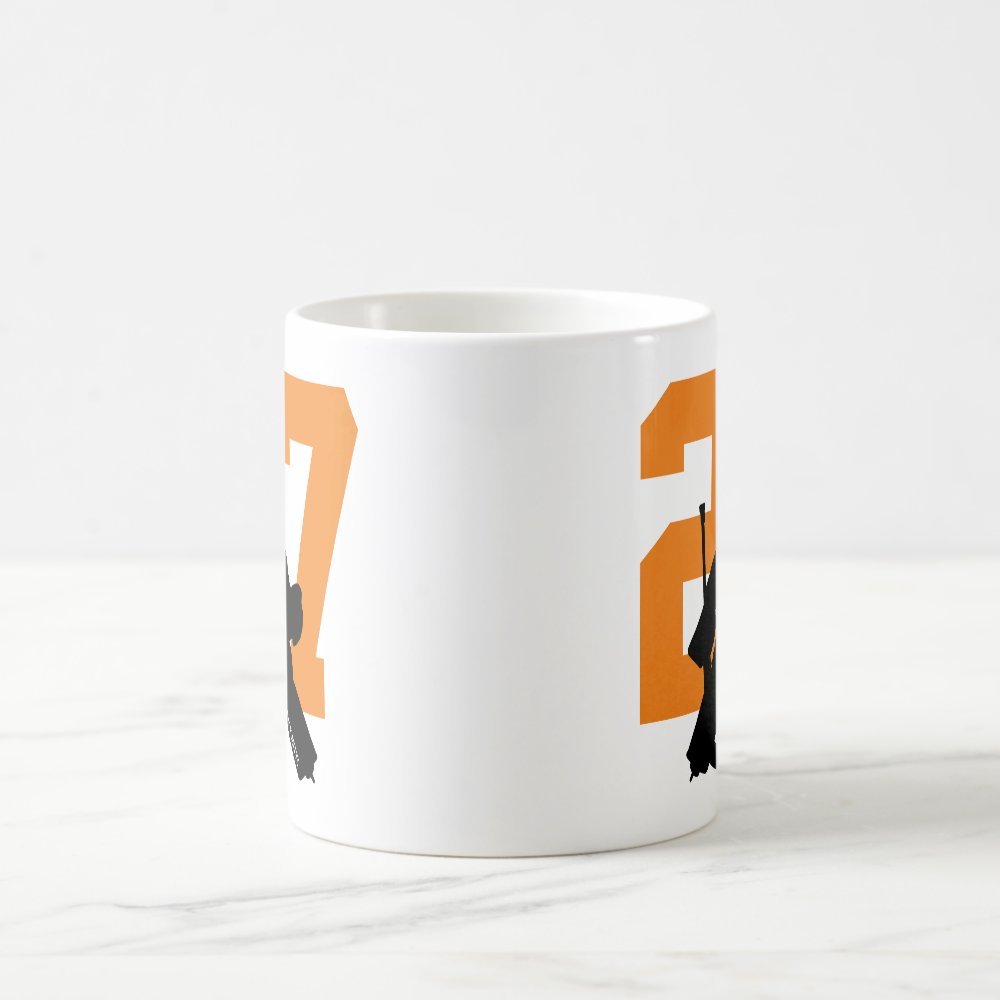 personalized hockey goalie player number orange coffee mug - Hockey Gifts