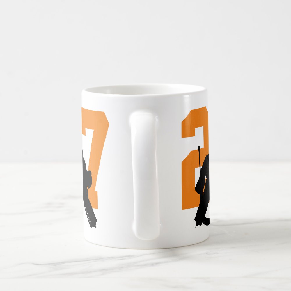 personalized hockey goalie player number orange coffee mug - Hockey Gifts