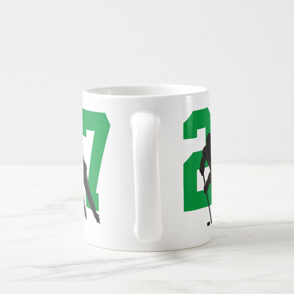 personalized hockey player number black green coffee mug - Hockey Gifts