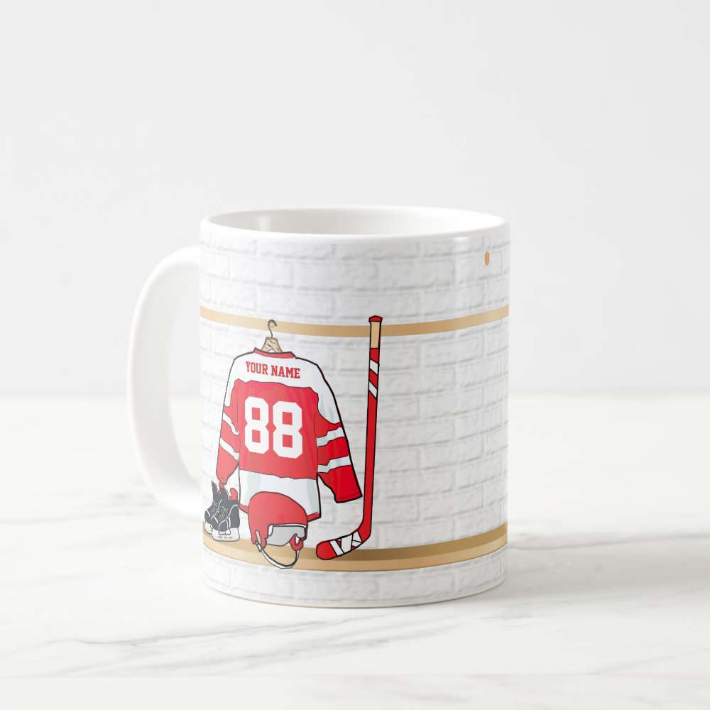personalized red and white ice hockey jersey coffee mug r72edb0961334492390b40694f85b3a17 kz9ah 1000 - Hockey Gifts