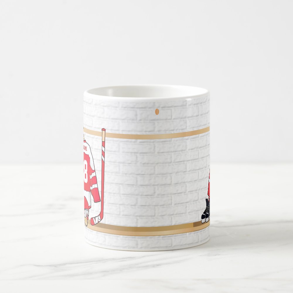 personalized red and white ice hockey jersey coffee mug - Hockey Gifts