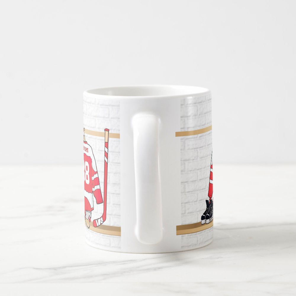 personalized red and white ice hockey jersey coffee mug - Hockey Gifts