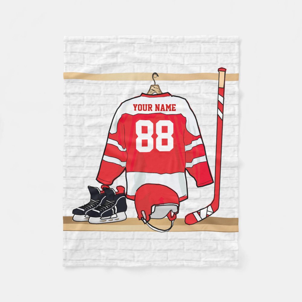 personalized red and white ice hockey jersey fleece blanket r001479d9ffd1450fb0a59cadd3b0c0ef zkhkh 1000 - Hockey Gifts