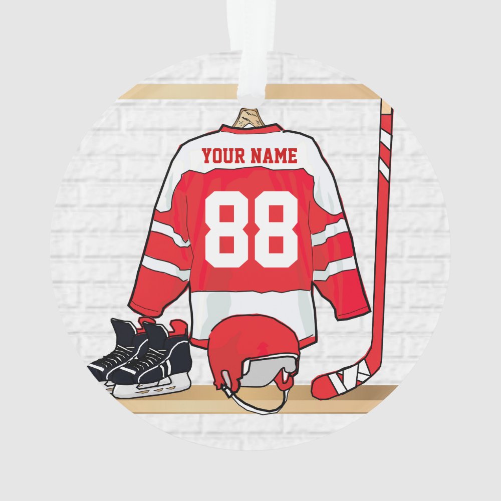 personalized red and white ice hockey jersey ornament - Hockey Gifts