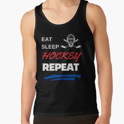 Sports Enthusiast Eat Sleep Hockey Repeat Tank Top Official Hockey Gifts Merch