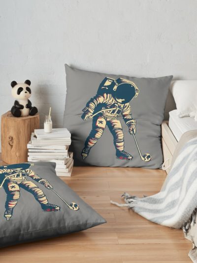 Astronaut Playing Ice Hockey Throw Pillow Official Hockey Gifts Merch