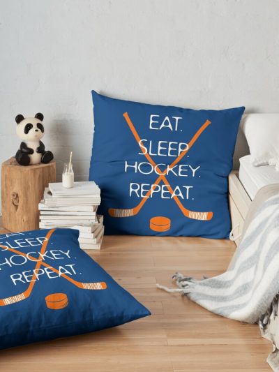 Eat. Sleep. Hockey. Repeat. Throw Pillow Official Hockey Gifts Merch