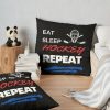 Sports Enthusiast Eat Sleep Hockey Repeat Throw Pillow Official Hockey Gifts Merch