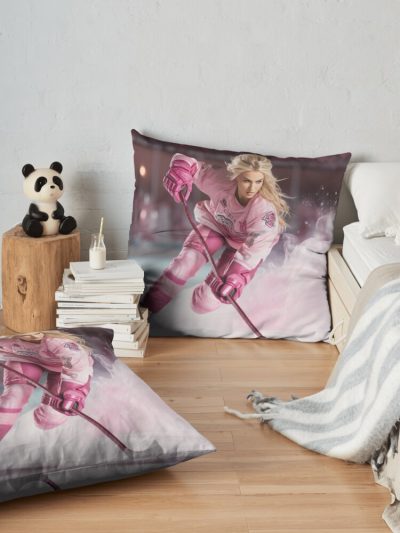 Hockey Girl Pink Throw Pillow Official Hockey Gifts Merch