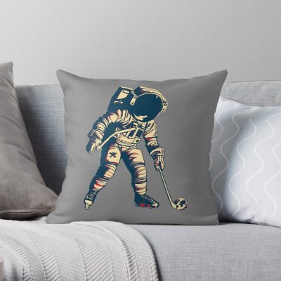 Astronaut Playing Ice Hockey Throw Pillow Official Hockey Gifts Merch