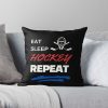 Sports Enthusiast Eat Sleep Hockey Repeat Throw Pillow Official Hockey Gifts Merch