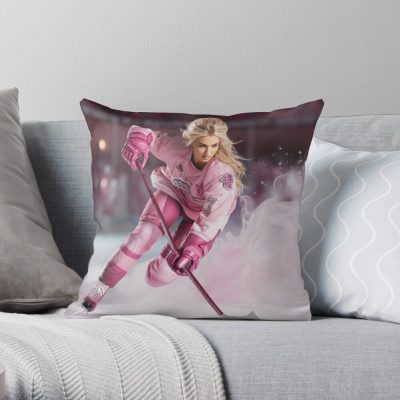 Hockey Girl Pink Throw Pillow Official Hockey Gifts Merch