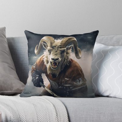 Angry Goat Hockey Player Throw Pillow Official Hockey Gifts Merch