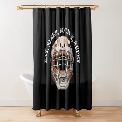 Eat, Sleep, Hockey, Repet Hockey Helmet With Cage Shower Curtain Official Hockey Gifts Merch