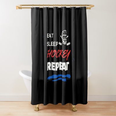 Sports Enthusiast Eat Sleep Hockey Repeat Shower Curtain Official Hockey Gifts Merch