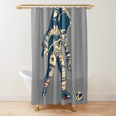 Astronaut Playing Ice Hockey Shower Curtain Official Hockey Gifts Merch