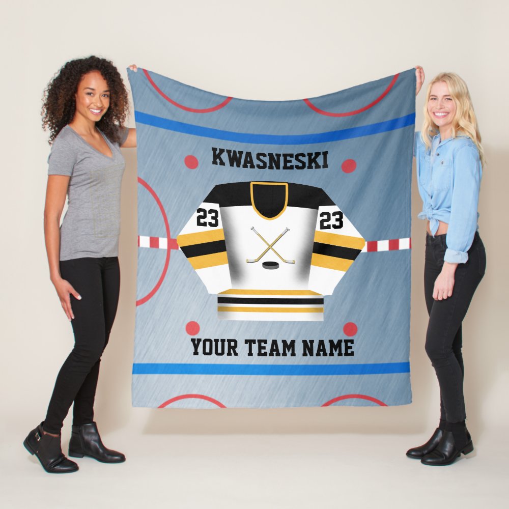 black wh gold ice hockey rink player jersey fleece blanket - Hockey Gifts