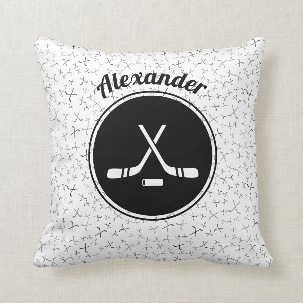 boys hockey black white stylish trendy kids name throw pillow rf888c0e8791e4617bb61818dcfb71fa5 6sd91 8byvr 1000 - Hockey Gifts