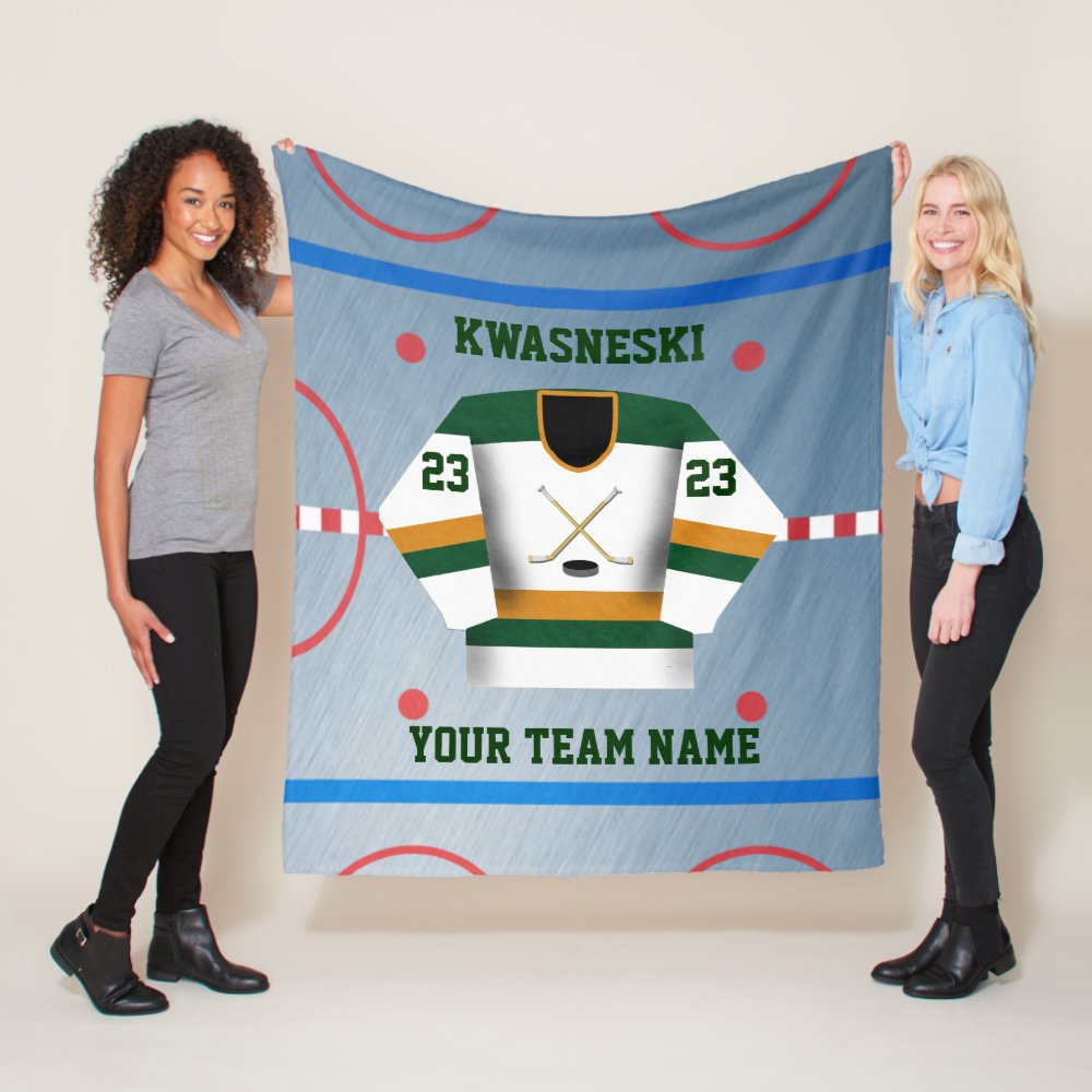 green gold ice hockey rink player jersey fleece blanket - Hockey Gifts