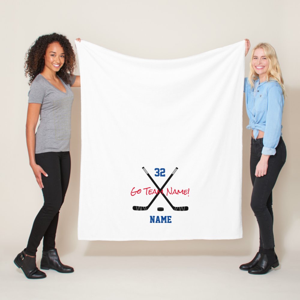 ice hockey sticks puck sports team colors text fleece blanket - Hockey Gifts
