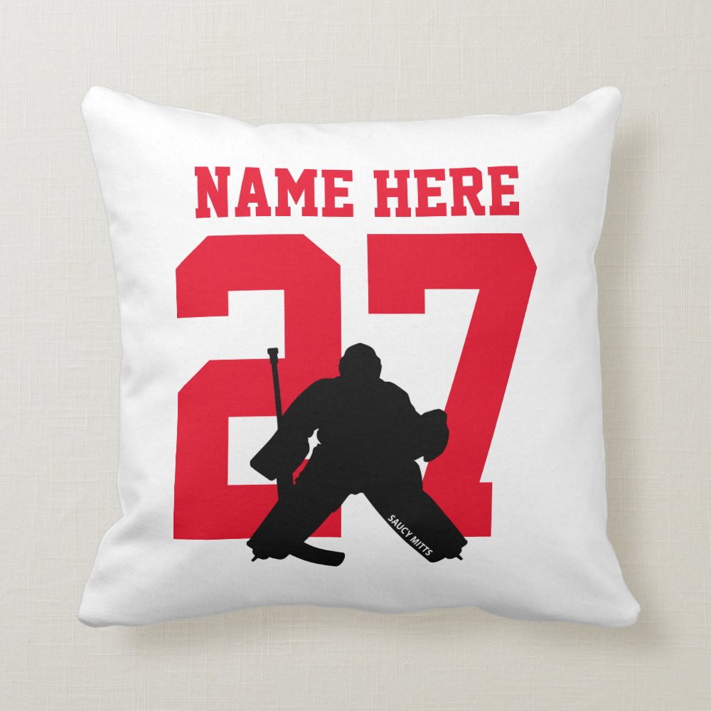 personalized custom hockey goalie name number red throw pillow r41f241aa0d3b456e86d33f7cfe0b1b2e 6sd91 8byvr 1000 - Hockey Gifts