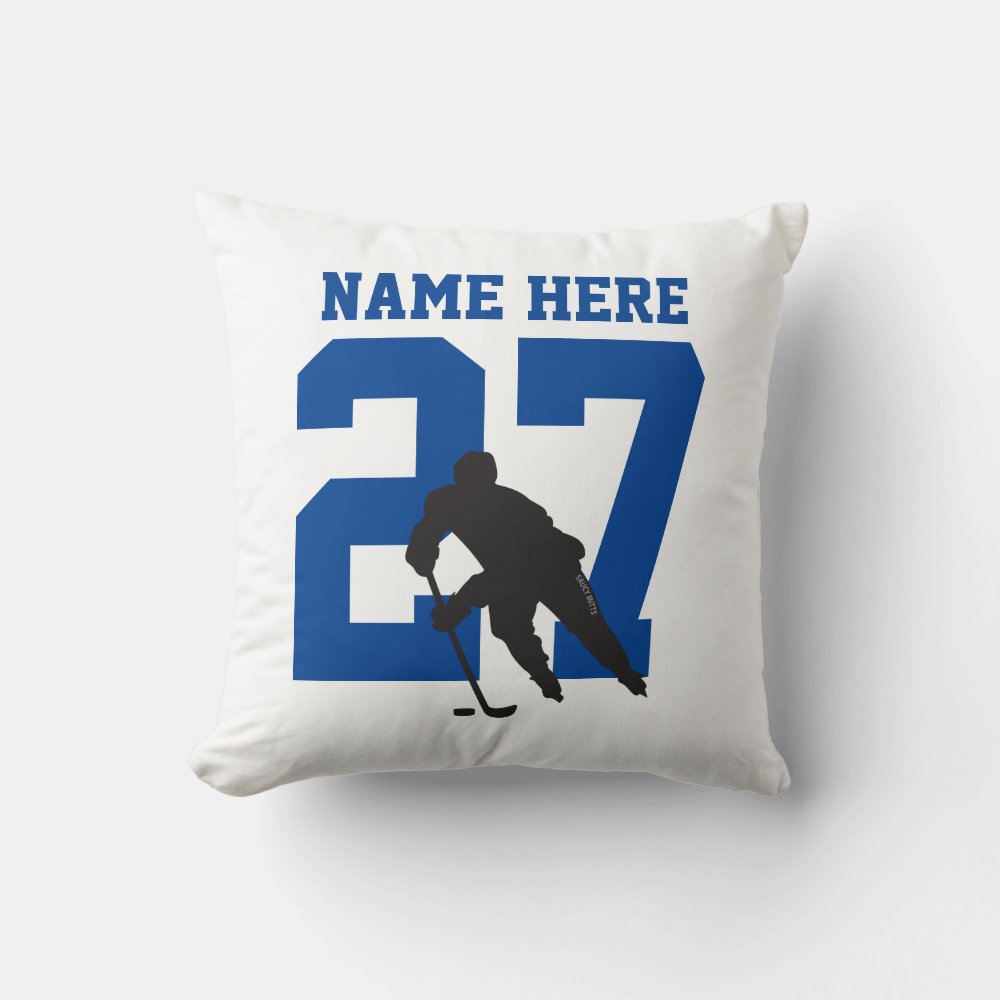 personalized custom hockey player name number blue throw pillow r390e2147a953430eb49c60aa64f861cc 4gu57 8byvr 1000 - Hockey Gifts