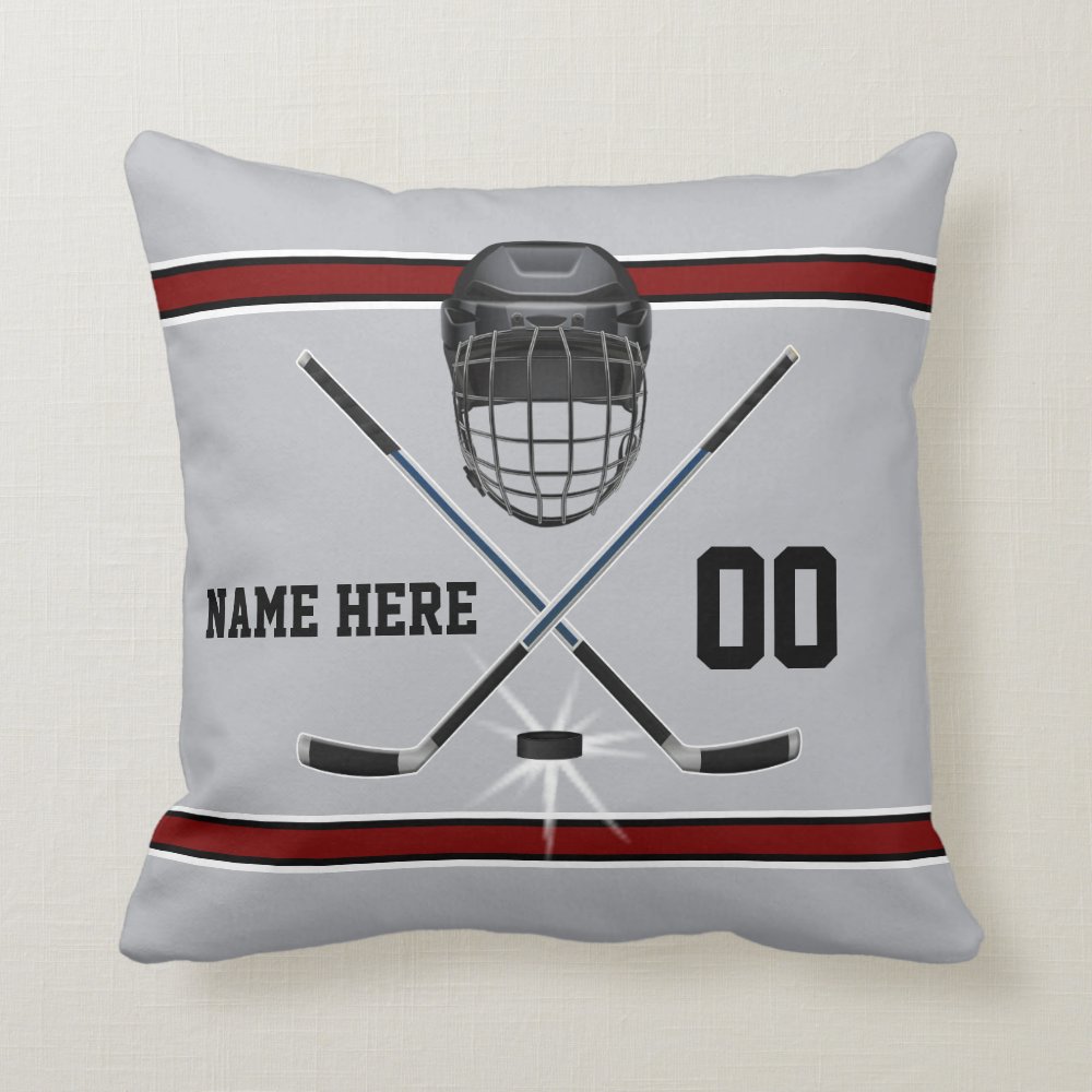 personalized hockey pillow gray black burgundy throw pillow rec2c78c41bc3415cbe9da8c987c171f3 6s309 8byvr 1000 - Hockey Gifts
