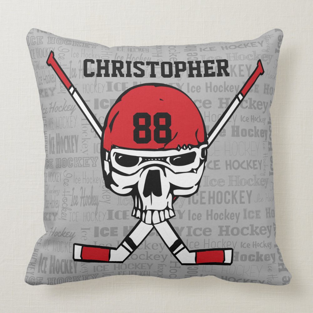 red hockey skull helmet and sticks typography throw pillow r9537f80edc994d2299b90c9ff9ebc586 6s3tz 8byvr 1000 - Hockey Gifts