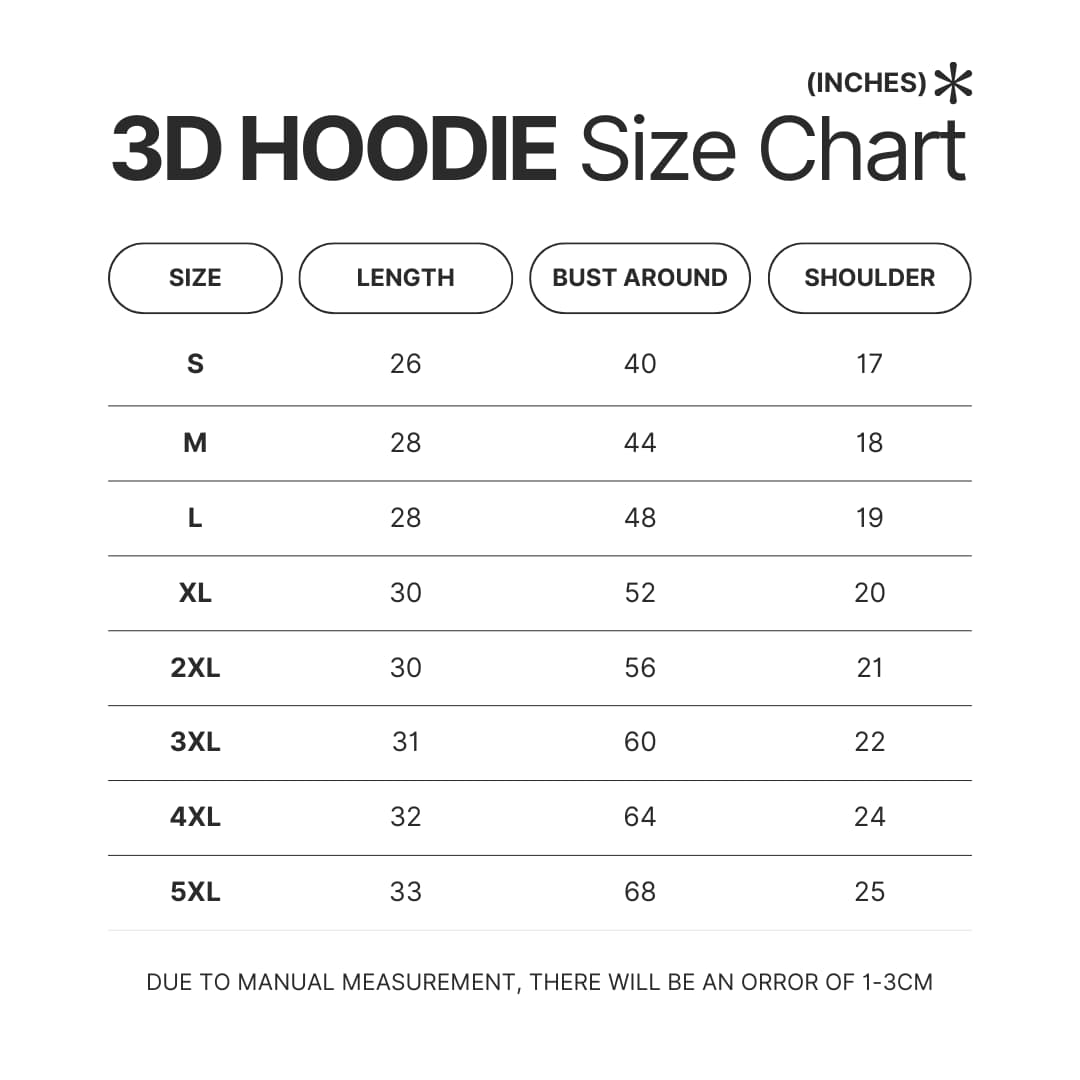 3D Hoodie Size Chart - Hockey Gifts