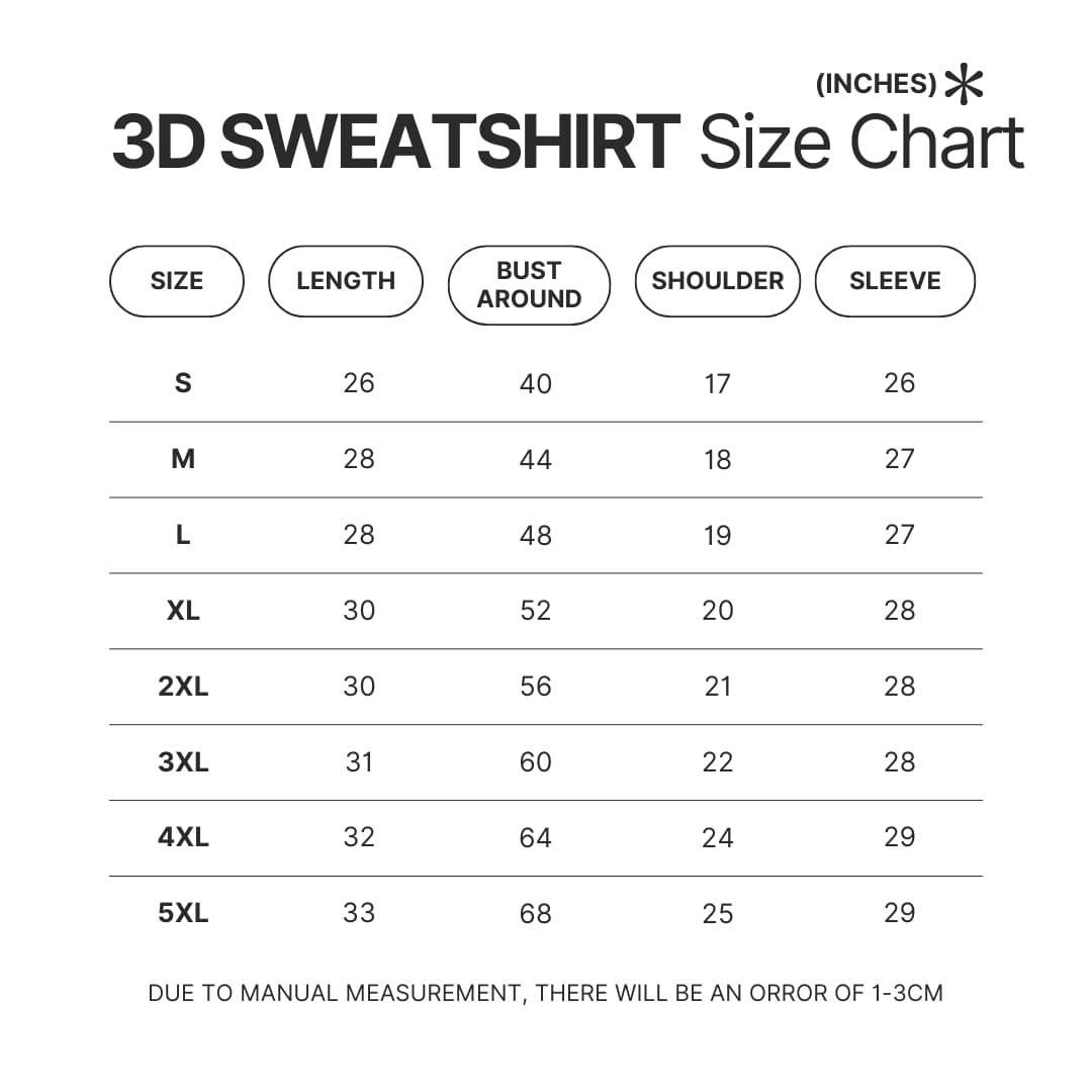 3D Sweatshirt Size Chart - Hockey Gifts