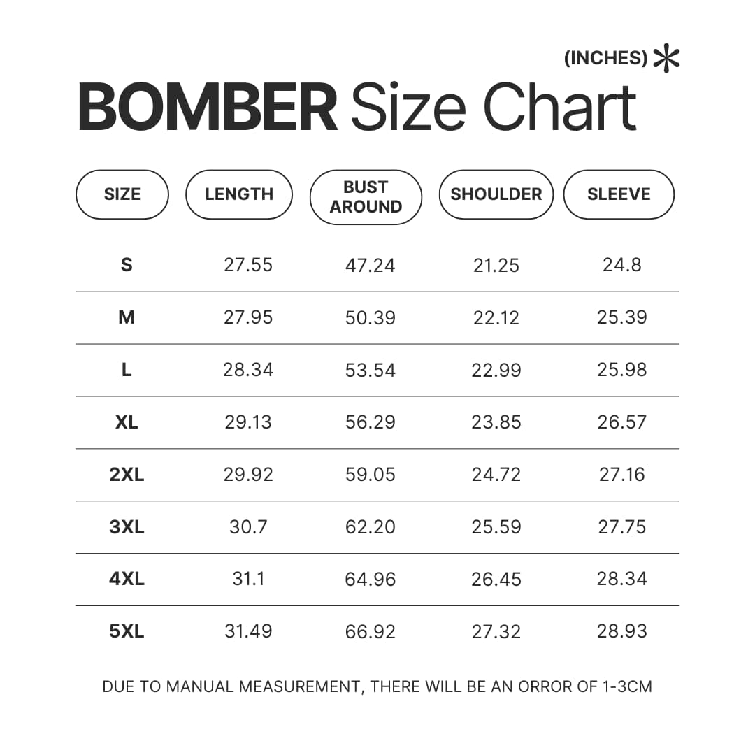 Bomber Size Chart - Hockey Gifts