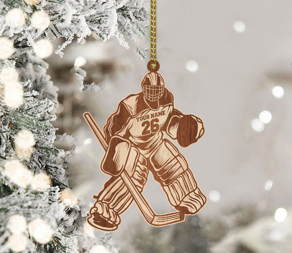 Personalized Hockey Goalie Wood Christmas Ornament