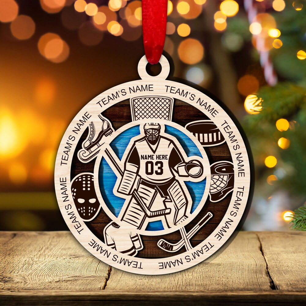 Personalized Ice Hockey Laser Cut Ice Hockey Ornament