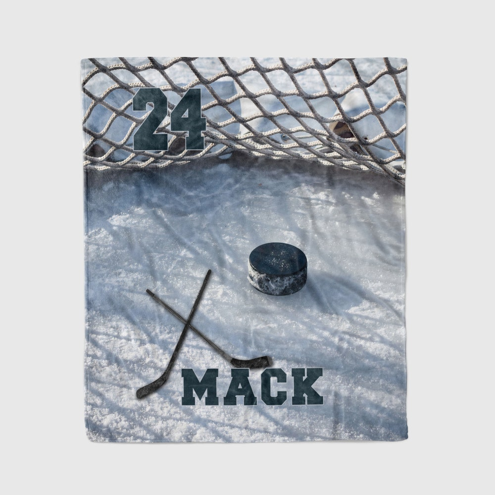 Personalized Name and Number Ice Hockey White Blanket